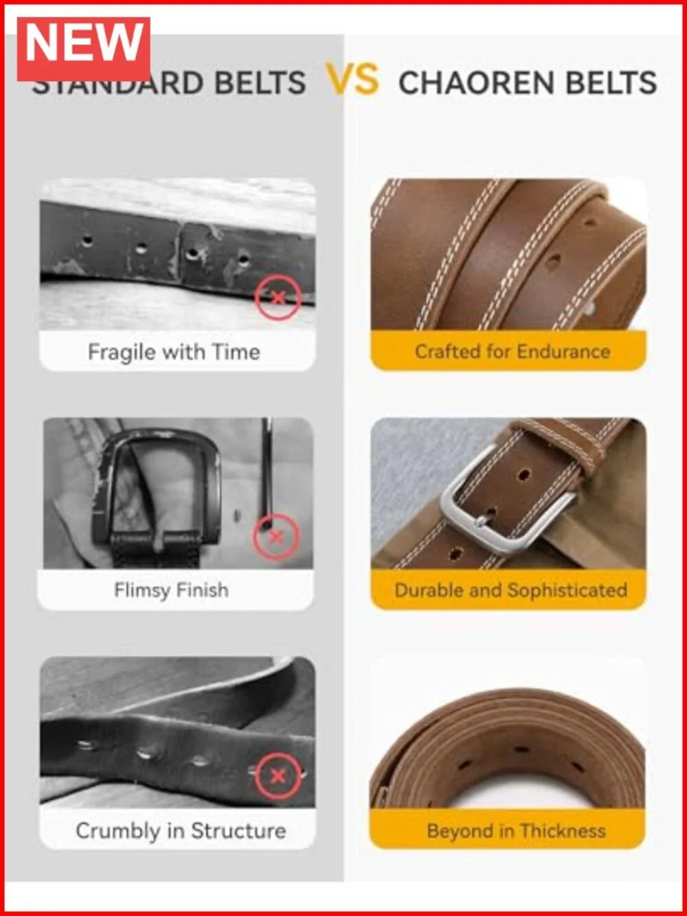 Men's Full-Grain Leather Belt with Solid Buckle - Handmade Casual Dress Belt